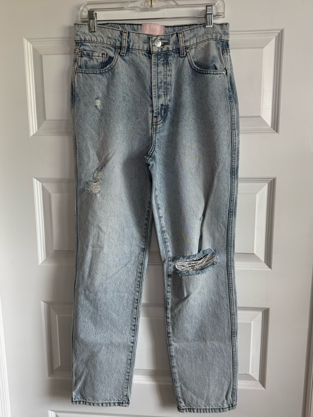 REVICE Light Blue Distressed Straight Leg Jeans